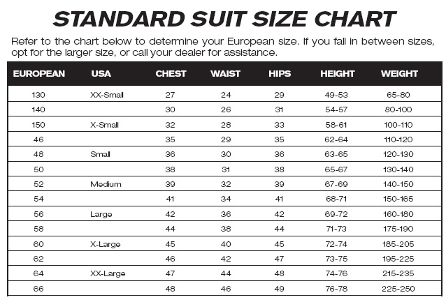 driving suit sizing chart1